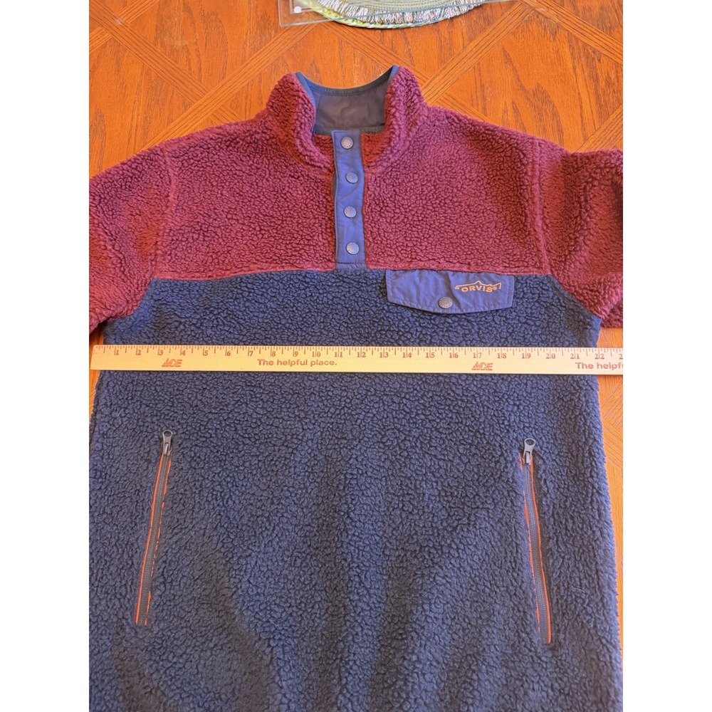 Orvis Pullover Mens  Navy Maroon Fleece Sherpa Snap Front Shirt Jacket Medium - Picture 8 of 9